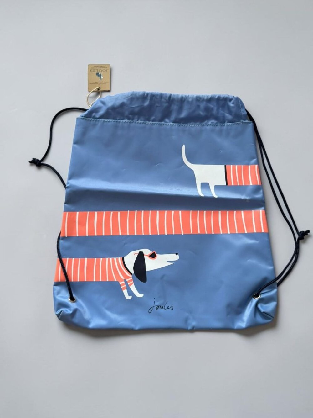 JOULES Dachshund Dog Blue Drawstring Backpack NEW NWT